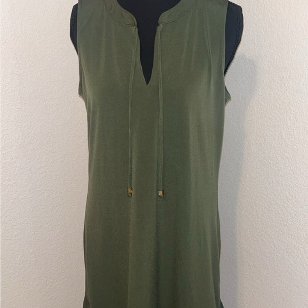 Michael Kors Green Sheath Midi Dress V-Neck Sleeveless